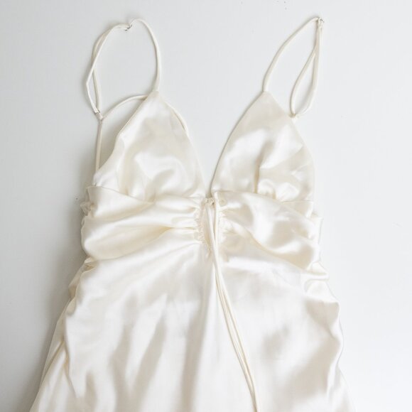 Zara Ivory Satin Ruched Maxi Dress - Picture 5 of 13